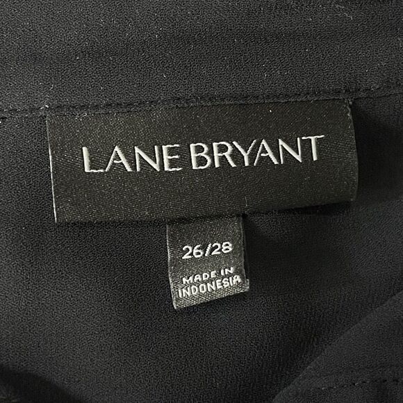 Lane Bryant SZ 26/28 Button-Up Top Long Roll-Tab Sleeves Pockets Collared Black - Picture 9 of 11